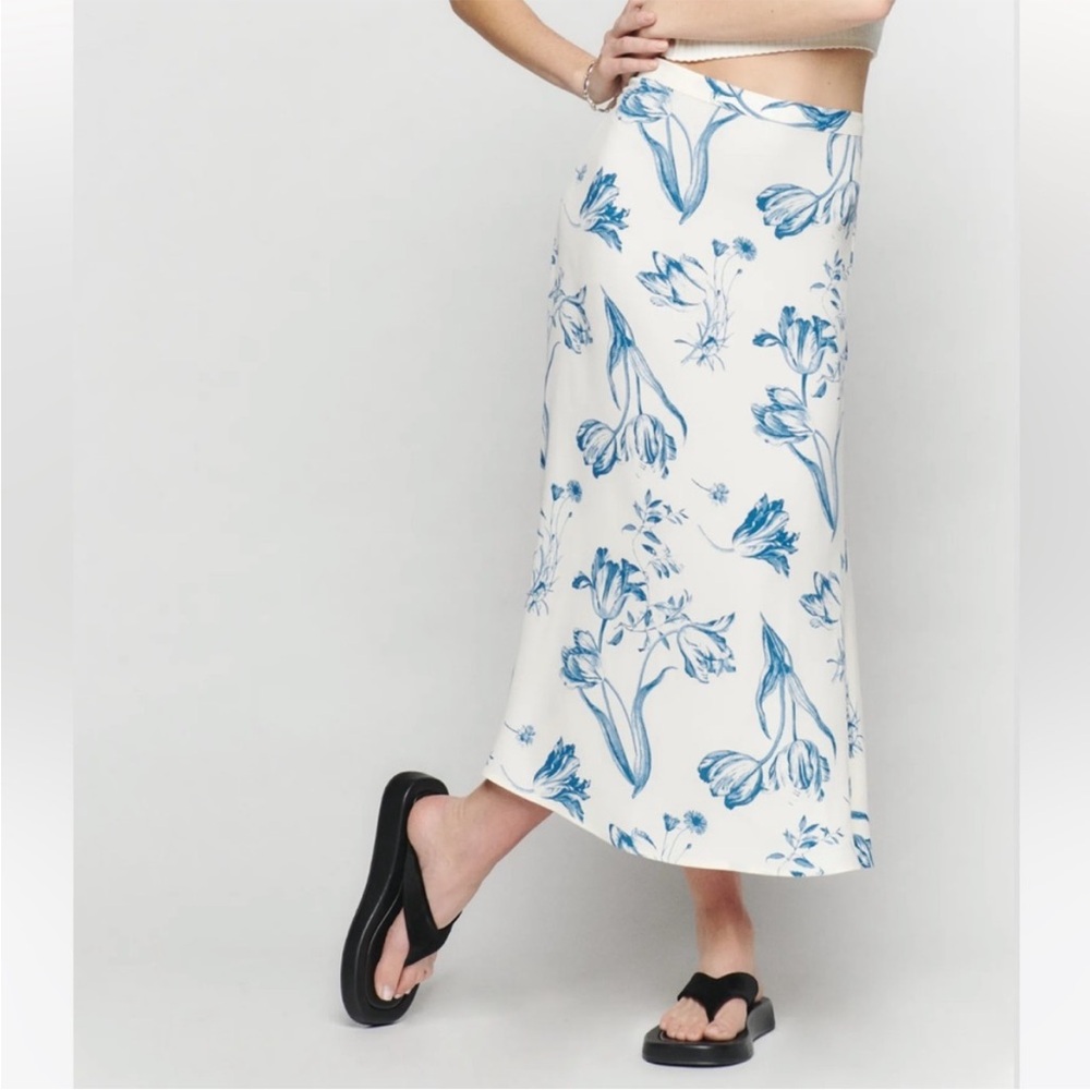 Reformation Blue Floral Skirt
